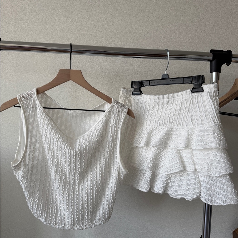 Chic White Textured Top and Skirt Set